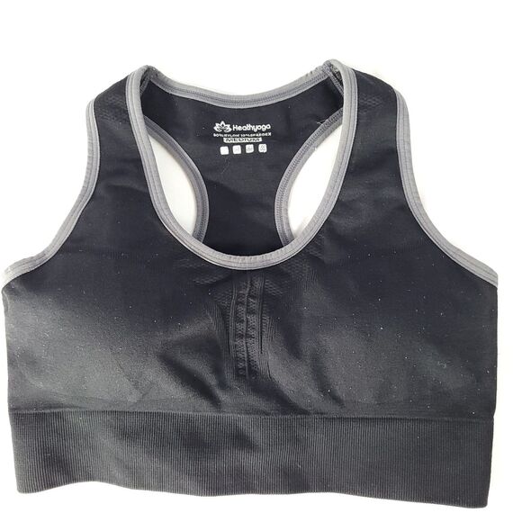 Healthy Yoga Sports Bra Top  Black Size Medium w/padded inserts Workout Exercise - Picture 1 of 8